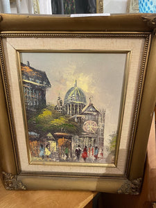 Vintage framed and signed streetscape painting