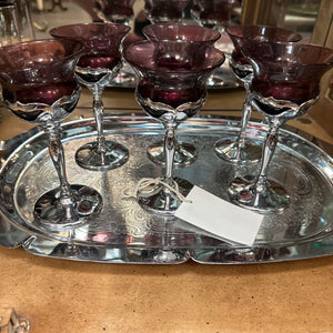 Vint (6) Anethyst and Chrome Goblets and Tray