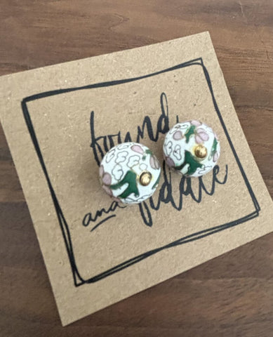 Vintage French Cloisonne 14K GF Bead Studs