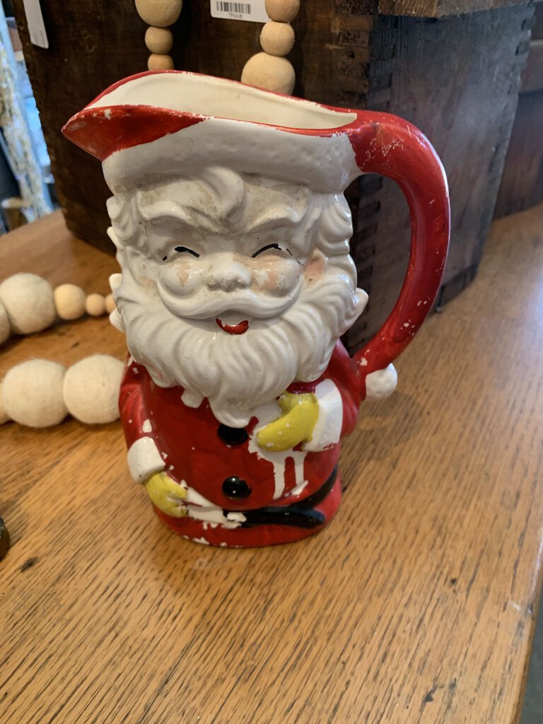 Vintage Winking Santa Japan Pitcher~ 3"w x 5.5"l x 7.5" t~ as found missing paint