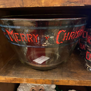 Stain glass Merry Christmas Punch Bowl and 6 cups