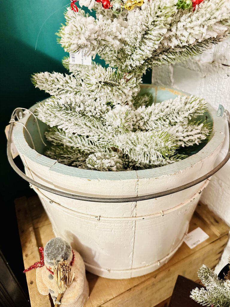 Large wood ice cream bucket painted blue inside 14x12T