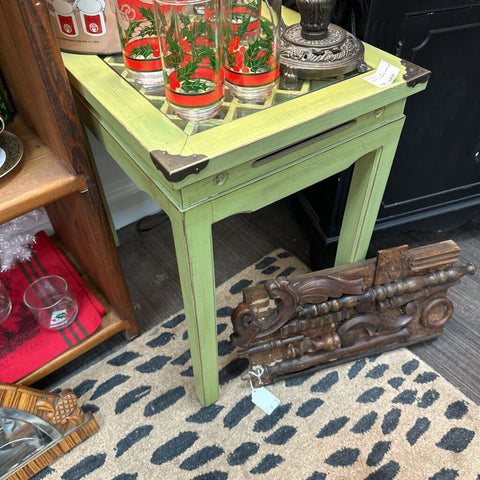 Green end table with glass