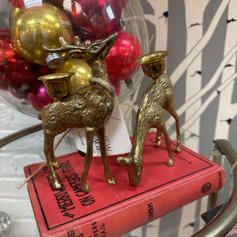 Pair of Brass Deer Candle Holders H2078