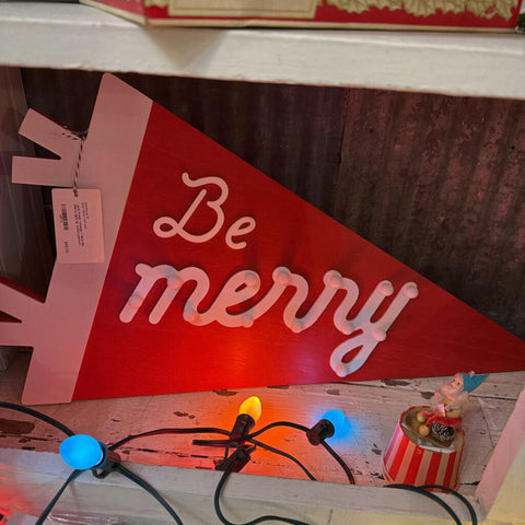 Jens Fresh Vintage ~ New Be Merry light up wood pennant .