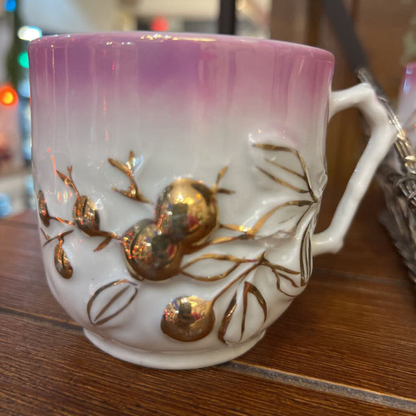 Set of 6 German Mugs pink & Gold with Tray