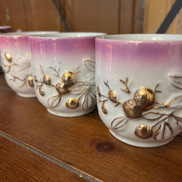 Set of 6 German Mugs pink & Gold with Tray