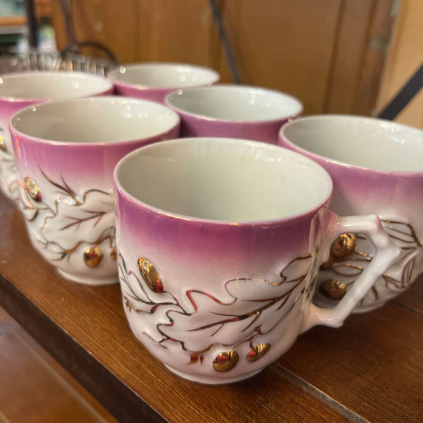 Set of 6 German Mugs pink & Gold with Tray