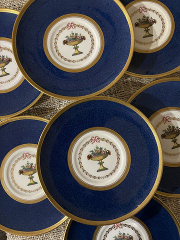 6 Copeland Spode England Porcelain Cobalt Blue Gilt Dessert Plates c1900