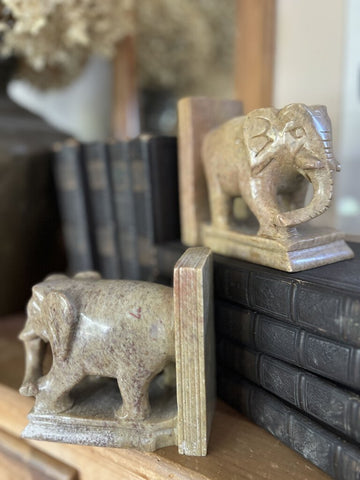 Vintage Marble Elephant Book Ends India 4.25T x4.75