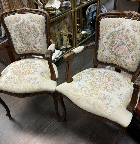 Pair of Vintage Tapestry Arm Chairs (in store PU)