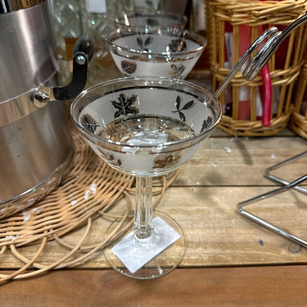 Frosted silver leaf champagne martini glass each