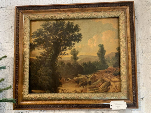 Antique Framed Landscape Cow Print Picture~ 26.75" t x 31" l