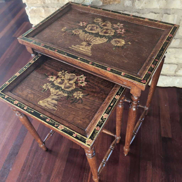 Pair of Older Nesting Tables from Walter Smythe. Hand Painted