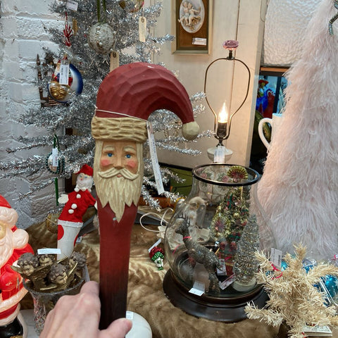 Hand Carved Wooden Santa Walking Stick 3'