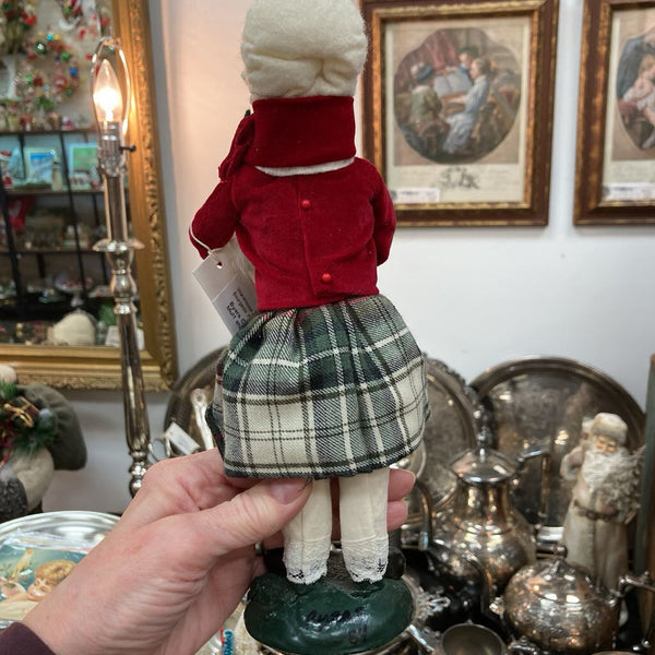 Byers Choice Caroler Girl with Fur Muff and Plaid Skirt 10"