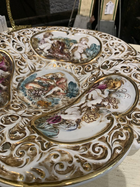 Vintage Keramos R. Capodimonte Cherub Bowl~ made in Italy~ 13.5"