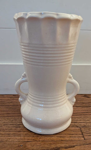 Early Vintage USA Creamy White Double Handle Vase - 12"