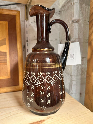 Vintage Plum Glass Painted Pitcher