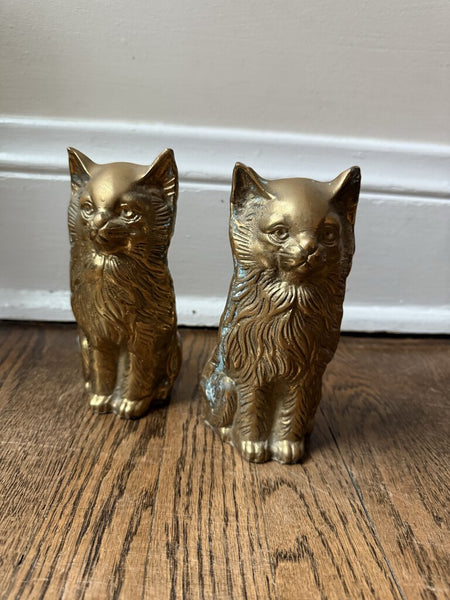 Pair of 7" Vintage Brass Cat Bookends W1604