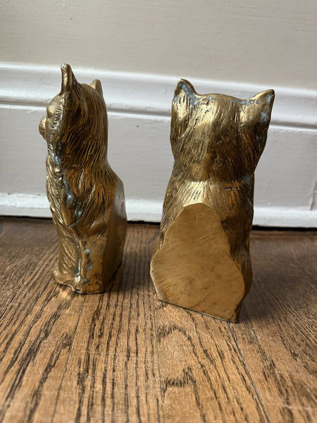 Pair of 7" Vintage Brass Cat Bookends W1604