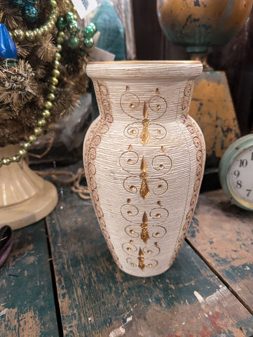 Aldo Londi Bitossi Sgraffito Gilt Ceramic Pitcher MCM Italian Pottery Vase VTG 10 inches