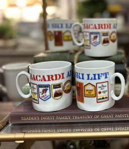 Set of 4 Vintage Bacardi Apres Ski Lift Mug, 1970 Rum Drink Names, Skiing Theme