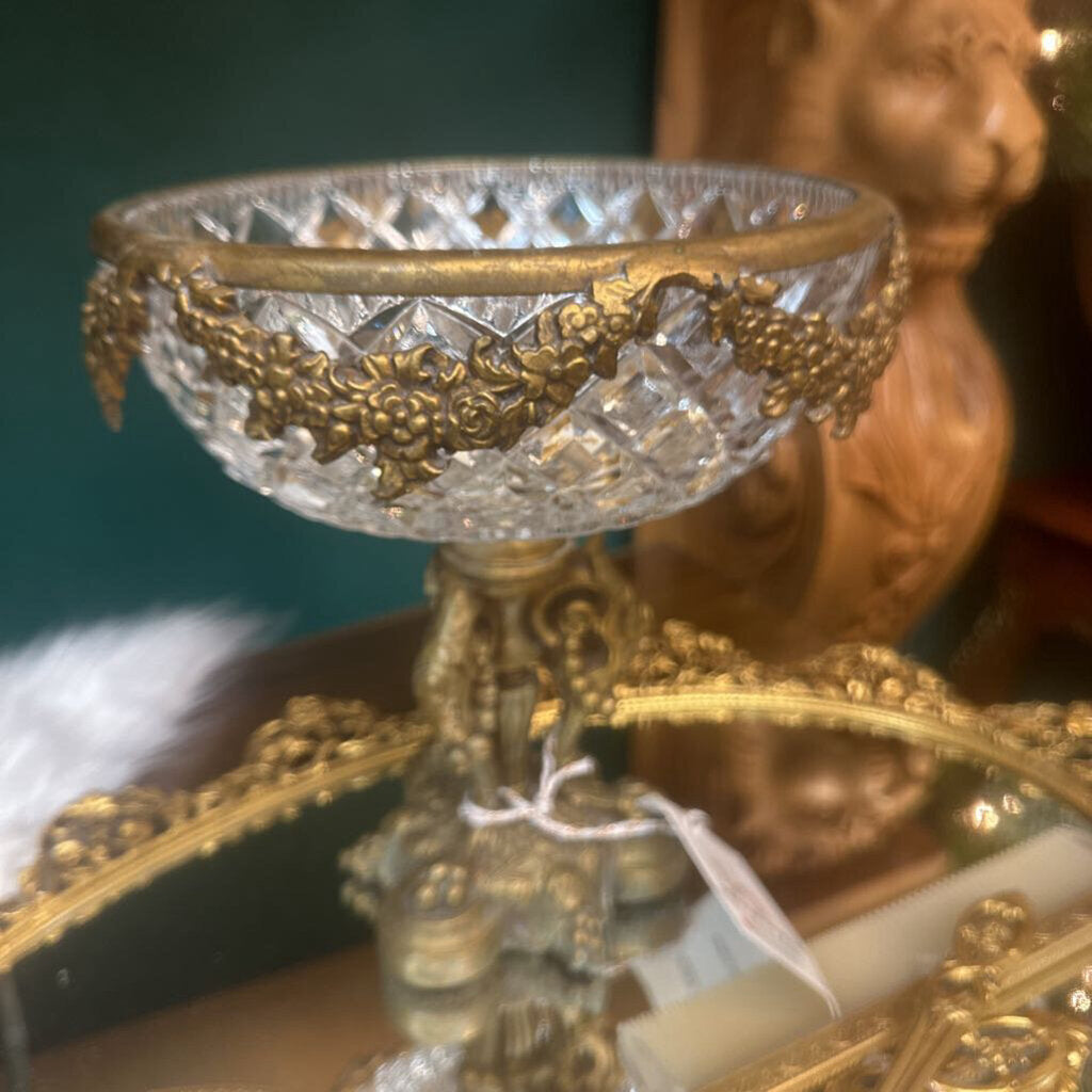 Vint Crystal and gold Compote 9x8.5"