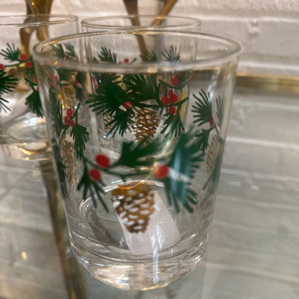 (4) Holly Berry Low Ball Glasses