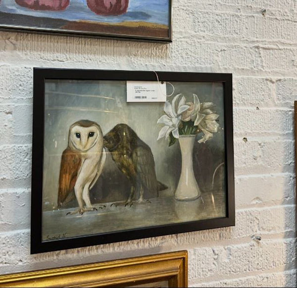 2 whimsical Owl signed framed painting