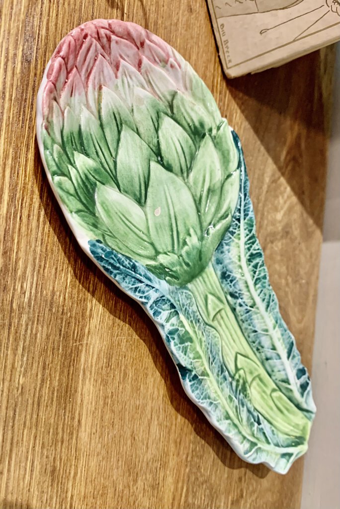 Vintage Italy Artichoke Majolica Spoon Rest~ 4.25" w x 10" l