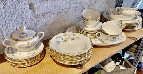 Vintage Set of Dishes~ Floral Spring Flowers