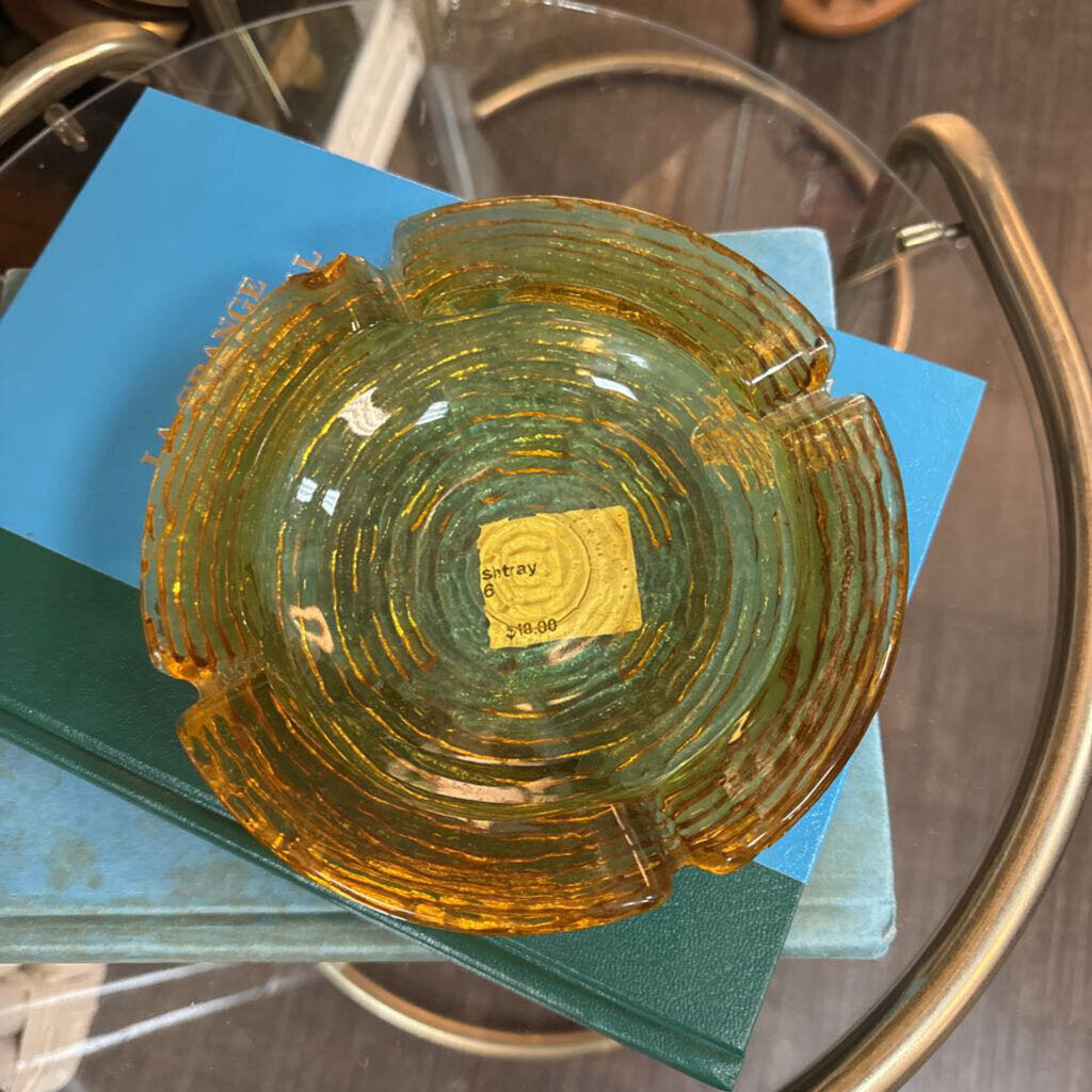 Amber Glass Ashtray 6.5" Diam W1646