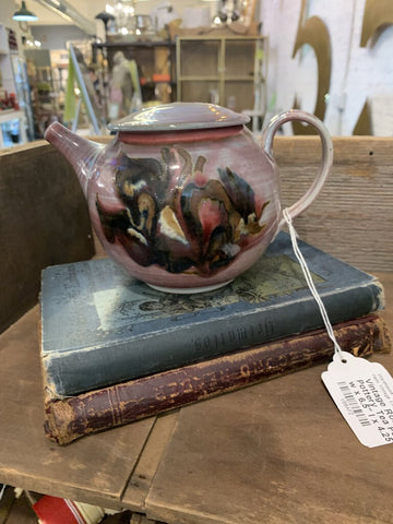 Vintage Rose Floral Pottery Tea Pot~ 4.5" w x 6.5" l x 4.25"