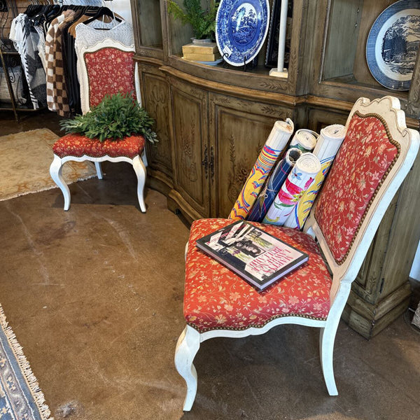 Set of 6 Chairs White Wood Floral Fabric 24W 40H 24D
