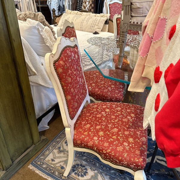 Set of 6 Chairs White Wood Floral Fabric 24W 40H 24D