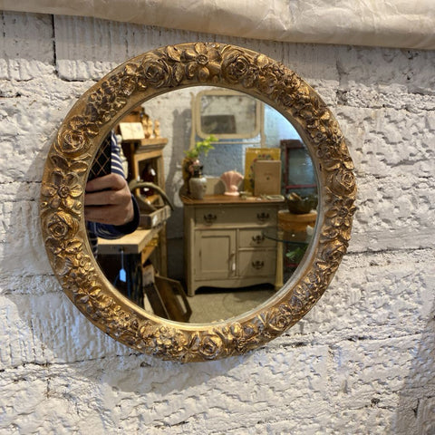 Round Floral Gilded Mirror 9.3/4" Diameter