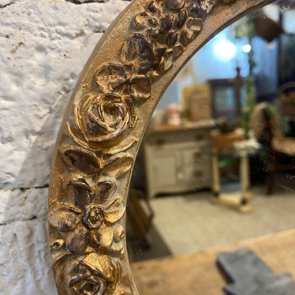 Round Floral Gilded Mirror 9.3/4" Diameter
