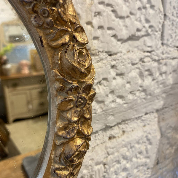 Round Floral Gilded Mirror 9.3/4" Diameter