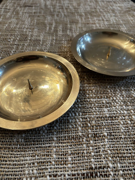 Pair of Vintage Brass Pillar Candle Dishes