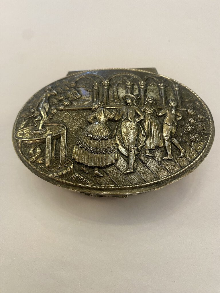 Vintage Silver Metal Trinket Box 4" x 1.5"