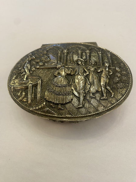 Vintage Silver Metal Trinket Box 4" x 1.5"