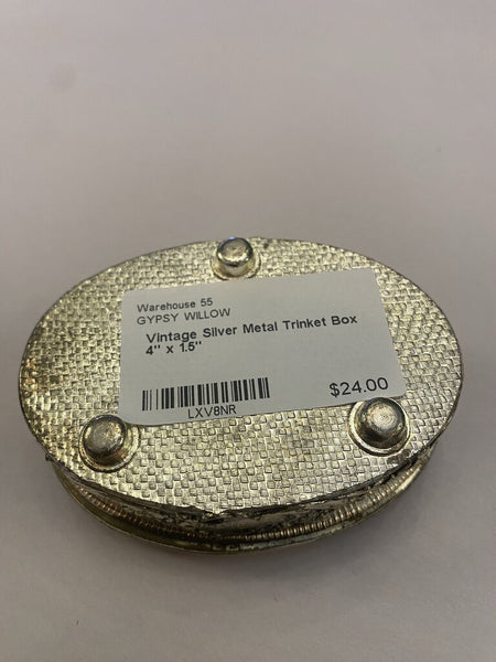 Vintage Silver Metal Trinket Box 4" x 1.5"