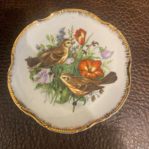 Vintage Porcelain Flower And Bird Scallop Plate 7.5"