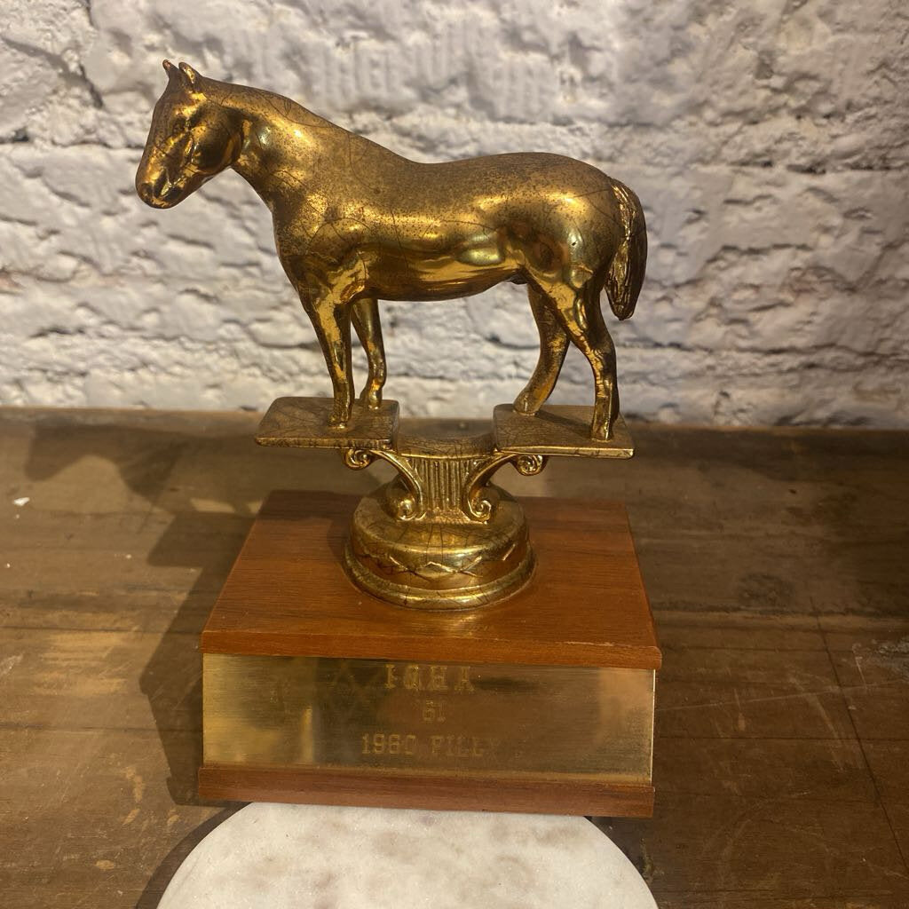 Vintage Brass 1960's Equestrian Trophy 4"w x 6"h
