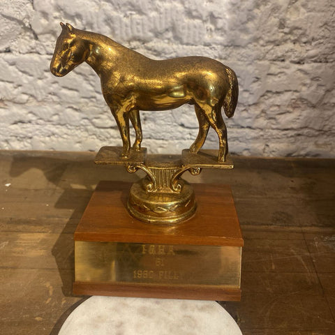 Vintage Brass 1960's Equestrian Trophy 4"w x 6"h