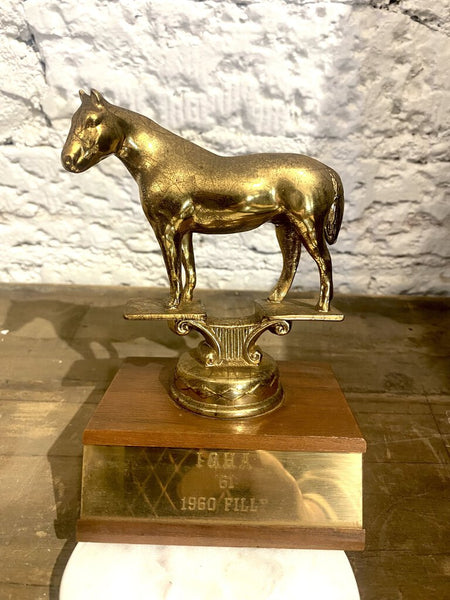 Vintage Brass 1960's Equestrian Trophy 4"w x 6"h