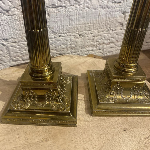 Vintage Brass Column Candlesticks (Pair) 11"h x 4"d