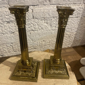 Vintage Brass Column Candlesticks (Pair) 11"h x 4"d
