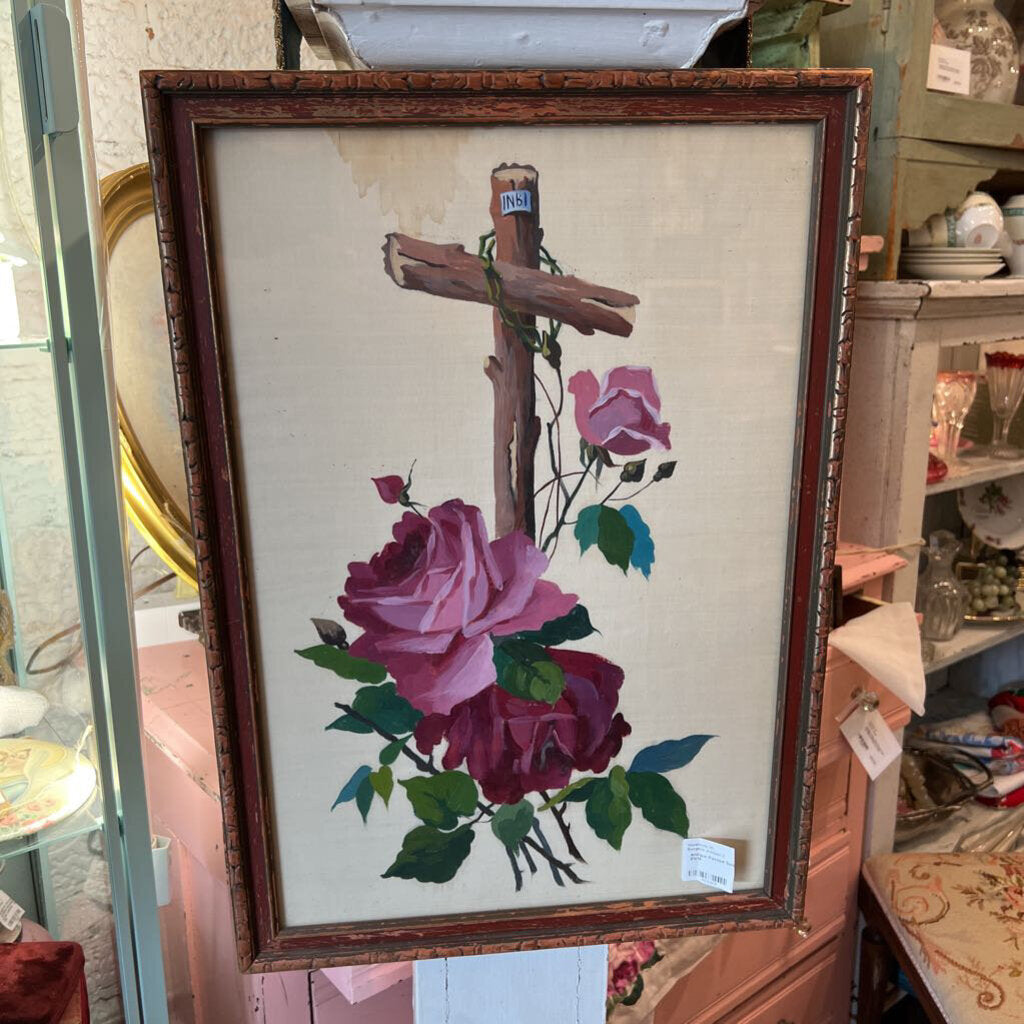 Antique Painted Satin Picture 21x14